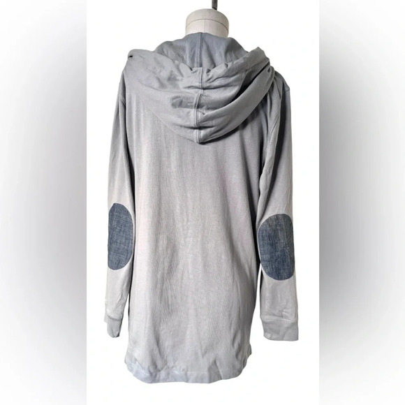 NWOT Lands End -Long Sleeve Heavyweight Jersey Button Hoodie with elbow patches - Picture 8 of 14